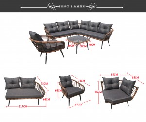 5Pc garden corner sofa set outdoor sectional round wicker sofa