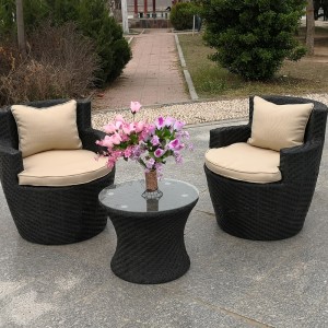 Rattan Bistro Set 2 Vase Chairs Coffee Table Stackable