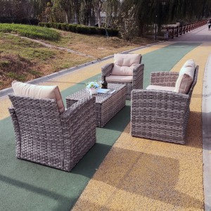 4Pcs Rattan sofa and storage coffee table set