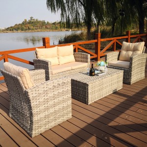 4Pcs Rattan sofa and storage coffee table set