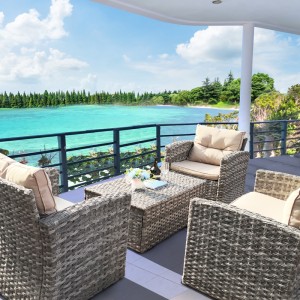 4Pcs Rattan sofa and storage coffee table set