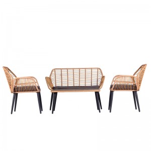 4 Pc Full KD struture natural Rattan woven Patio furniture Sofa Set