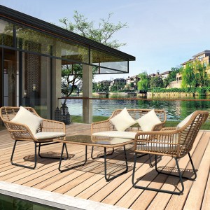 4 Pc Outdoor Patio Rattan Conversation Set