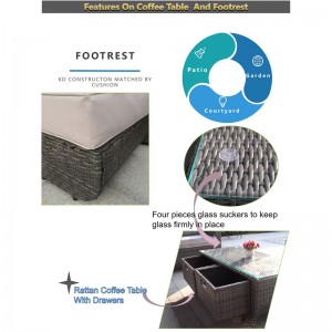 5pc Garden Sofa Set- Outdoor Rattan sofa & drawer coffee table