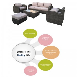 5pc Garden Sofa Set- Outdoor Rattan sofa & drawer coffee table