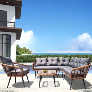 5Pc garden corner sofa set outdoor sectional round wicker sofa