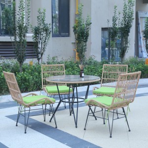 5pc Patio dining set round glass-top table rattan chairs