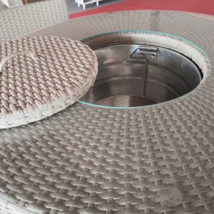 Outdoor Bar table with incorporated ice bucket and rattan stool set