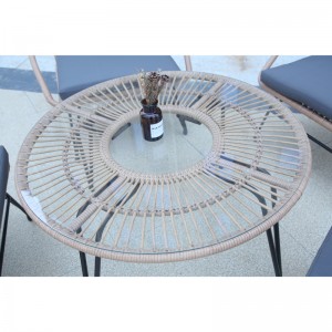 Round glass-top dining set garden rattan dining chairs table set
