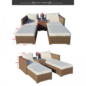 5pc sectional artificial rattan chaise lounge sofa garden set-leisure sofa bed sunbed