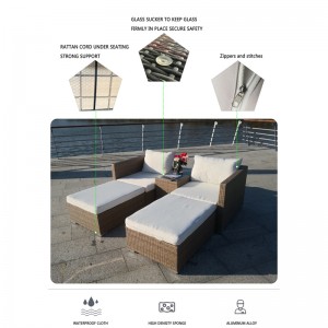 5pc sectional artificial rattan chaise lounge sofa garden set-leisure sofa bed sunbed