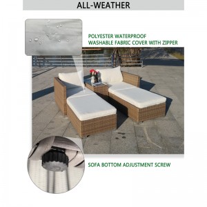 5pc sectional artificial rattan chaise lounge sofa garden set-leisure sofa bed sunbed