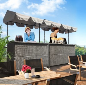 Outdoor bar counter garden rattan counter table with polyester roof