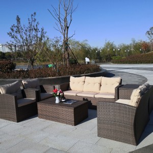 6Pc Patio conversation set -Rattan sectional sofa storage box table