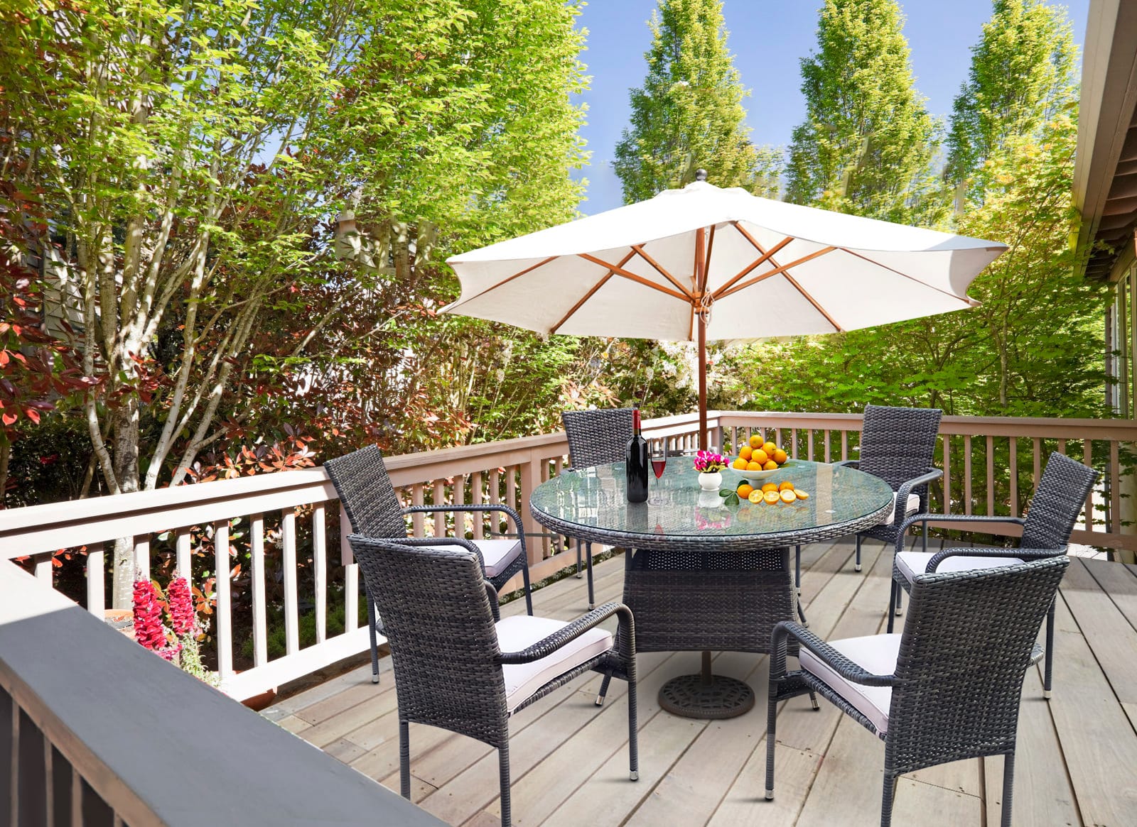 7Pcs Artificial rattan woven patio dining set- outdoor dining chairs & table