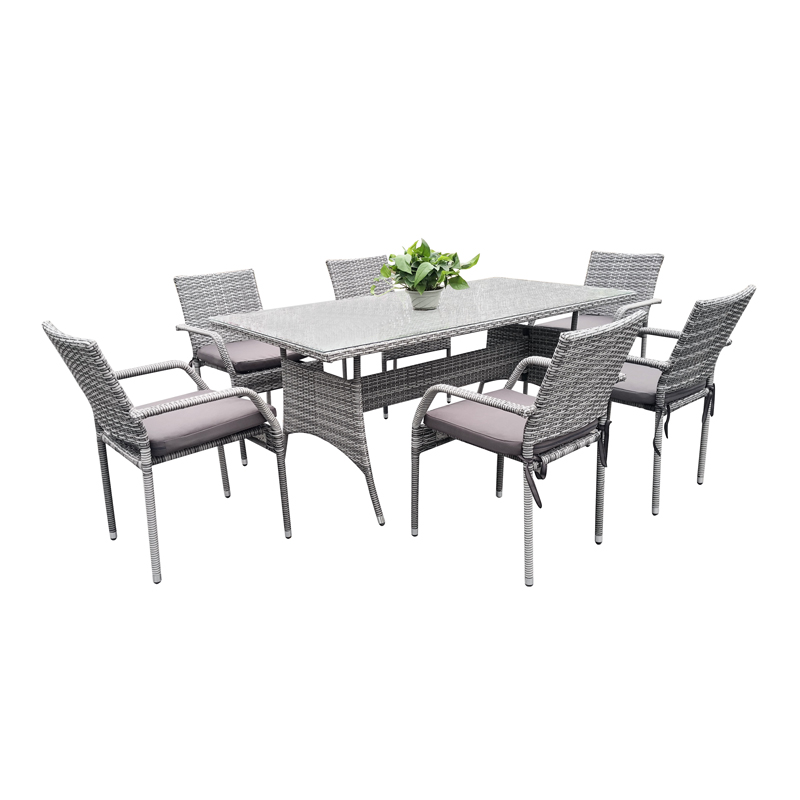 Rectangular outdoor dining set garden rattan dining table chairs Featured Image