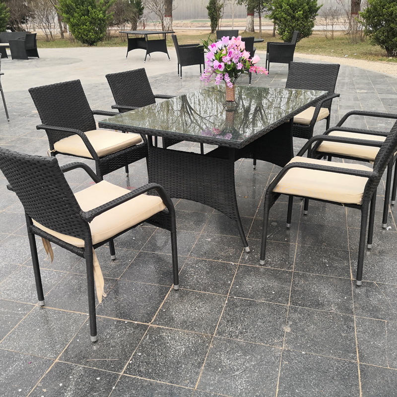 Rectangular outdoor dining set garden rattan dining table chairs Featured Image