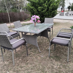 Rectangular outdoor dining set garden rattan dining table chairs