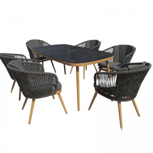 7pcs garden dining set rope woven outdoor furniture