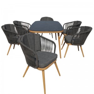 7pcs garden dining set rope woven outdoor furniture