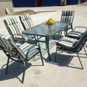 Rectangular glass-top dining set vinyl strap dining chair metal dining set