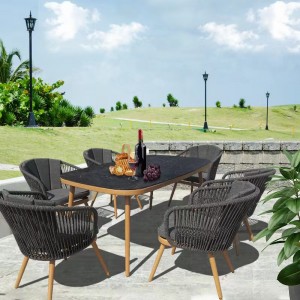 7pcs garden dining set rope woven outdoor furniture
