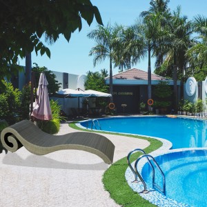 “S” Wave shape aluminium chaise lounger-outdoor rattan wicker sunbed w/cushion