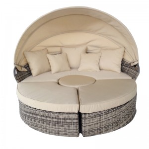 Modular round rattan daybed retractable canopy