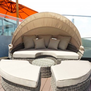 Modular round rattan daybed retractable canopy
