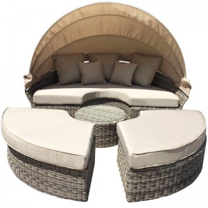 Modular round rattan daybed retractable canopy