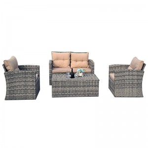 4Pcs Rattan sofa and storage coffee table set