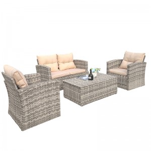 4Pcs Rattan sofa and storage coffee table set