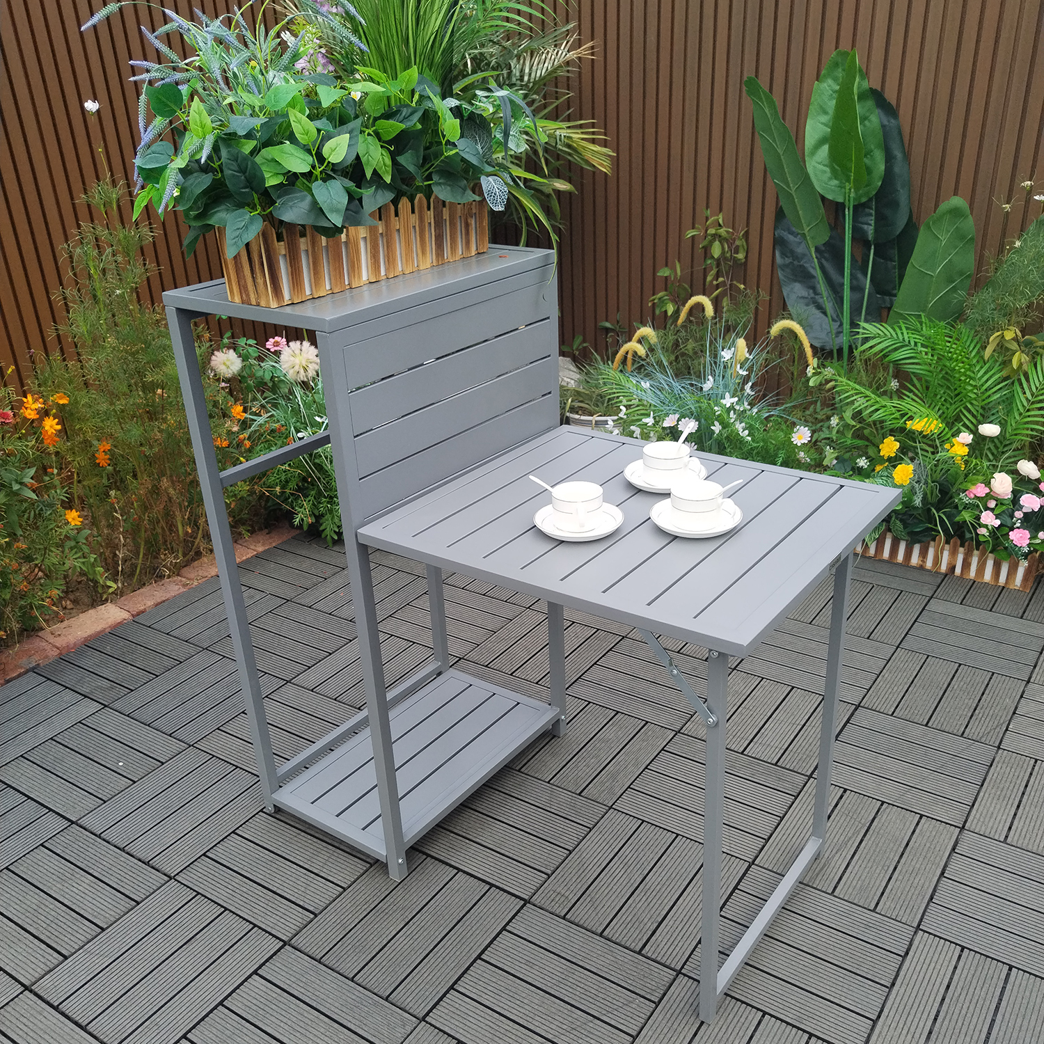 4pc Balcony bistro set folding table and chairs in grey Featured Image