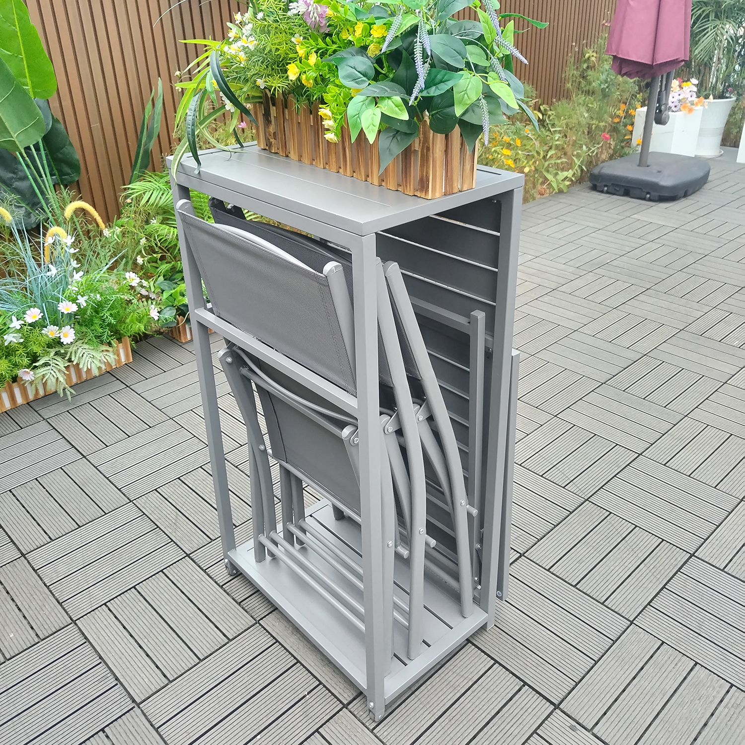 4pc Balcony bistro set folding table and chairs in grey Featured Image