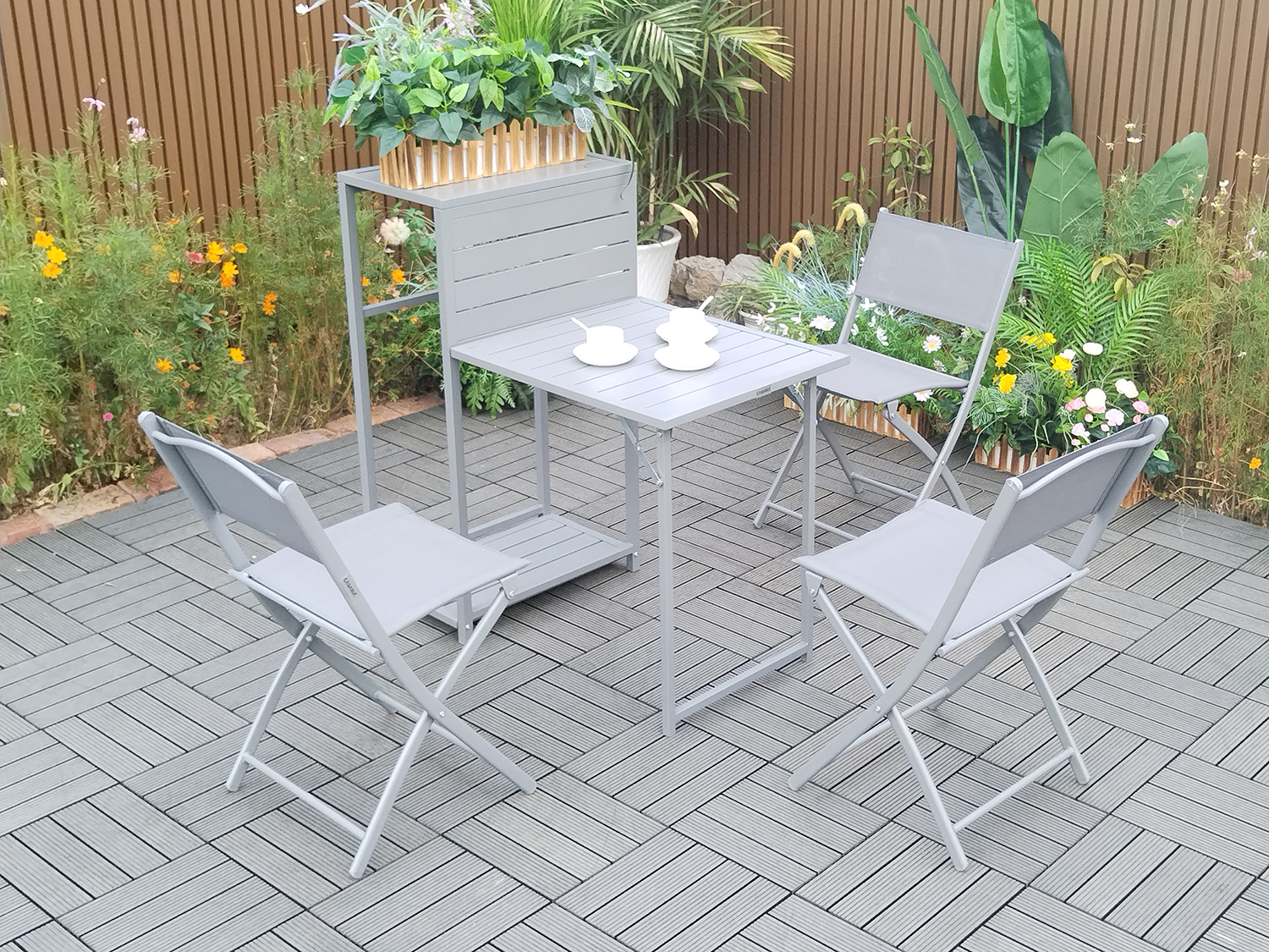 4PC Balcony bistro set folding table and chairs in grey