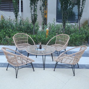 Round glass-top dining set garden rattan dining chairs table set