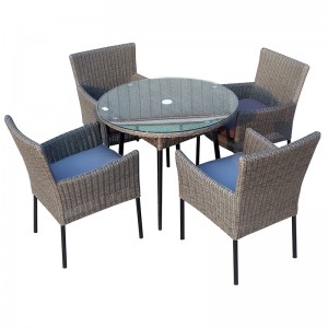 Round glass-top dining set outdoor rattan dining chairs table set