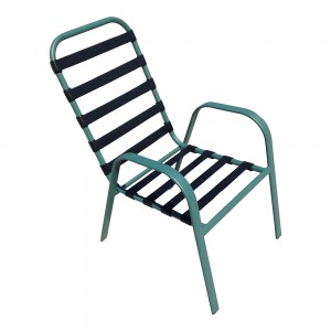 Rectangular glass-top dining set vinyl strap dining chair metal dining set