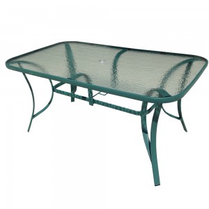 Rectangular glass-top dining set vinyl strap dining chair metal dining set