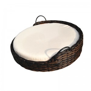 Round pet bed w/handles-Rattan cat & dog bed