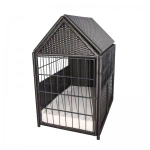 Deluxe dog house-rattan pet bed w/roof & storage