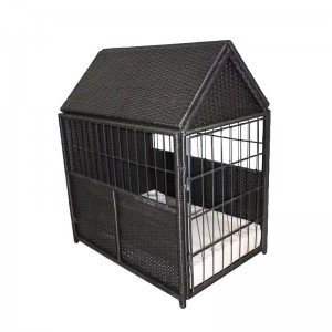 Deluxe dog house-rattan pet bed w/roof & storage