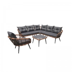 5Pc garden corner sofa set outdoor sectional round wicker sofa