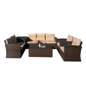6Pc Patio conversation set -Rattan sectional sofa storage box table