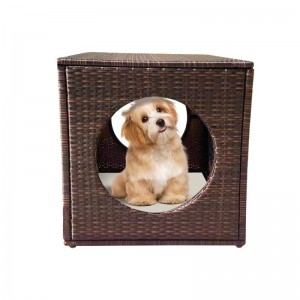 Rattan Cat House – Pet cat bed with 4 round windows