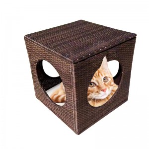 Rattan Cat House – Pet cat bed with 4 round windows