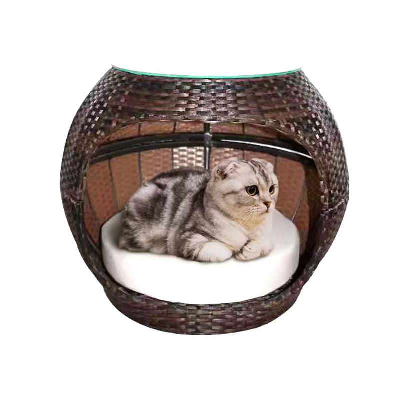 Eko-miqësore-Drum-Shape-Rattan-Pet-Sofa-With-Glass1