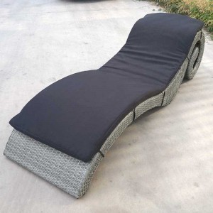 “S” Wave shape aluminium chaise lounger-outdoor rattan wicker sunbed w/cushion
