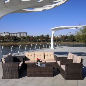 6Pc Patio conversation set -Rattan sectional sofa storage box table