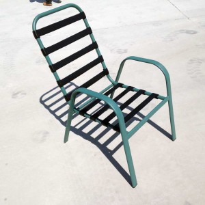 Rectangular glass-top dining set vinyl strap dining chair metal dining set